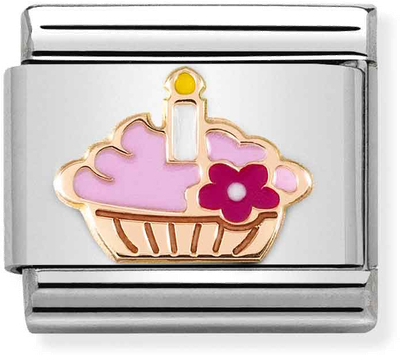 Nomination Classic Cupcake 9ct Rose Gold & Steel Enamel Charm 430202/08