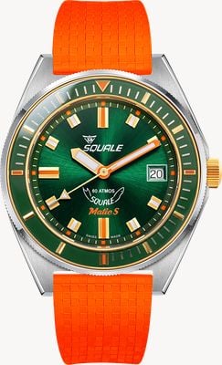 Squale Matic S Automatic (39mm) Sunray Green Dial / Orange Mosaic Rubber Strap Watch MATICGGRGR.MROR
