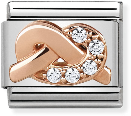 Nomination Classic Symbols In Stainless Steel With 9ct Rose Gold And Cubic Zirconia WHITE Knot Charm 430302/06