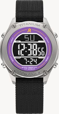 RZE UTD-8000 'Deep Purple' Multi-Function (42mm) Negative Display / Black Elastic Nylon Strap Watch UTD-8000-DP