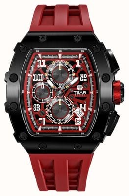 TSAR BOMBA Elemental Series Quartz Calendar (43.5mm) Red Dial / Red Silicone Strap TB8204Q-09