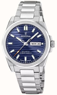 Festina Swiss Made Dune Day/Date Quartz (39.8mm) Blue Wave Dial / Stainless Steel Bracelet F20073/2
