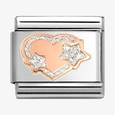 Nomination Classic Glitter Star & Heart 9ct Rose Gold & Steel Charm 430202/42