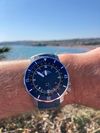 Customer picture of Mühle Glashütte Seebataillon GMT (45mm) Blue Dial / Blue Rubber Strap M1-28-62-KB-II
