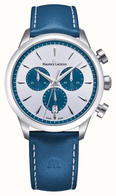 Maurice Lacroix 1975 Quartz Chronograph (40mm) Silver Sun-Brushed Dial / Blue Leather Strap 751038-SS001-131-4