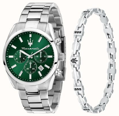 Maserati Men's Attrazione Gift Set (43mm) Green Dial / Stainless Steel Bracelet with Matching Bracelet R8853151017