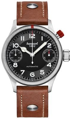 Hanhart PIONEER MonoScope Automatic Chronograph (45mm) Black Dial / Light Brown Leather Strap - M 733.210-0210