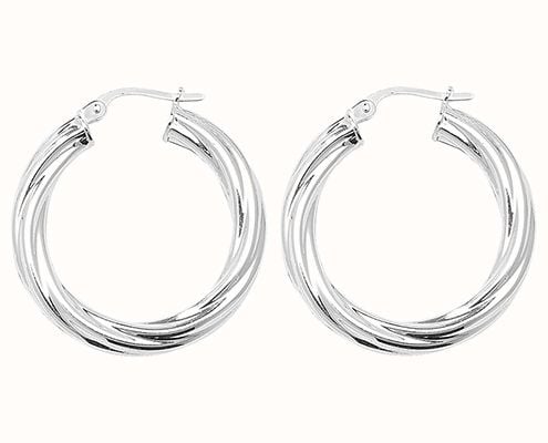 James Moore TH Silver 25mm Twisted Hoop Earrings G5106