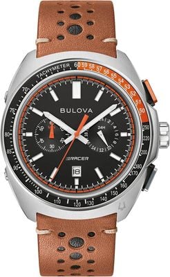 Bulova Men's Racer Chronograph (42mm) Black Dial / Brown Leather Strap 98B427