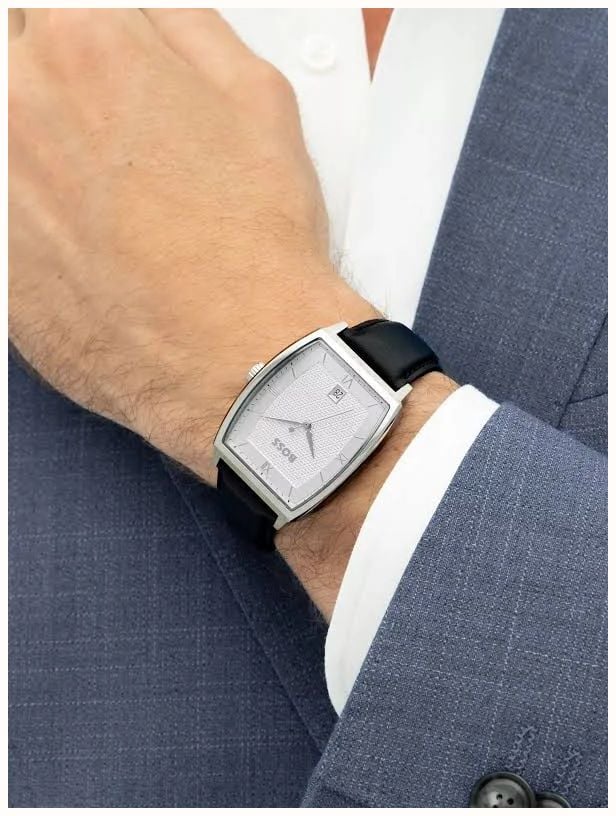 BOSS Men's 43mm Leather Strap White Dial Principle Ark 1514354 - alternate view 6