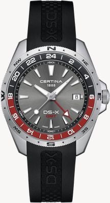 Certina DS-X Quartz GMT (41mm) Grey Dial / Black Rubber Strap C0474521708101