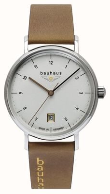 Bauhaus Classic Quartz (36mm) White Dial / Brown Leather Strap 21411