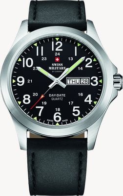 Swiss Military by Chrono Men's Day-Date (42mm) Black Dial / Black Leather Strap SMP36040.15