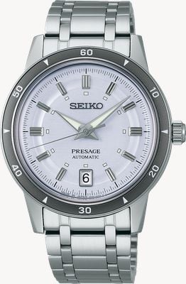 Seiko Presage Style 60s Automatic (39.5mm) Silvery Violet Dial / Stainless Steel Bracelet SRPL73J1