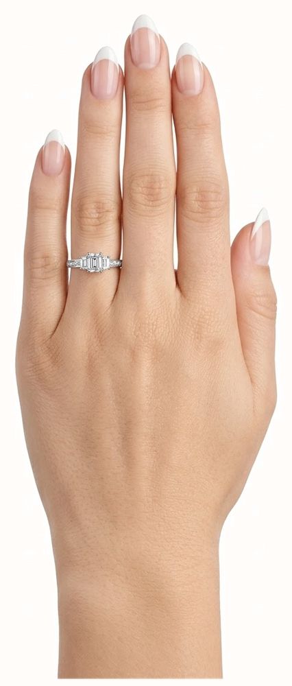 Emerald Natural Diamond 18ct White Gold Trilogy Side Stone Ring JM2151 - alternate view 4