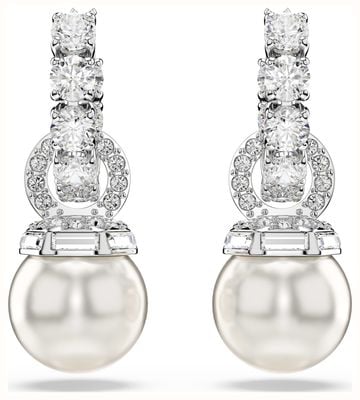 Swarovski Matrix Drop Earrings White Crystals and Crystal Pearls Rhodium Plated 5691716