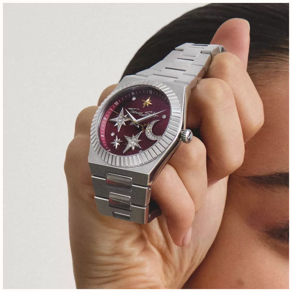 Thomas Sabo Moon And Stars Quartz (39mm) Red Sunray Dial / Stainless Steel Bracelet WA0466-201-212-39 - alternate view 4