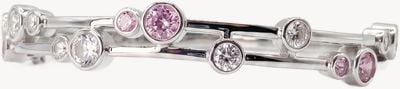 Solid Silver Boodle Style Bangle With Pink And White CZS JZBN035