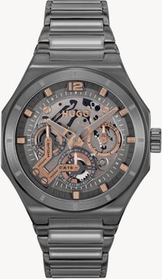 HUGO Men's #Grail Skeleton (44mm) Grey Dial / Gunmetal Stainless Steel Bracelet 1530378