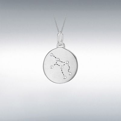IBB Sterling Silver Rhodium Plated Cubic Zirconia Virgo Star Sign Constellation Disc Pend 8.68.5749