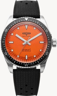 Vulcain Skindiver Nautique Automatic (38mm) Orange Dial / Black Tropic Rubber Strap Watch 660170A67.BAR200