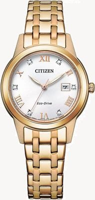 Citizen Women's Silhouette Crystal | Eco-Drive | Silver Dial | Gold-Tone Stainless Steel Bracelet Watch FE1243-83A