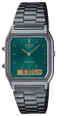 Casio Vintage AQ-230 Series (29.8mm) Green Sunray Dial / Gunmetal PVD Stainless Steel Bracelet AQ-230EGG-3AEF