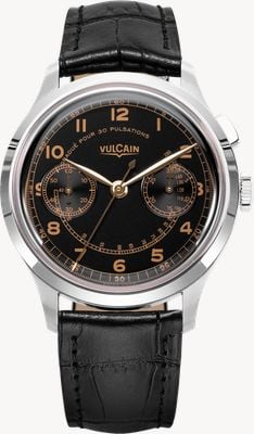 Vulcain Monopusher Heritage Manual Winding (38.9mm) Black Dial / Black Calf Leather Strap Watch 650167A08.BAN248