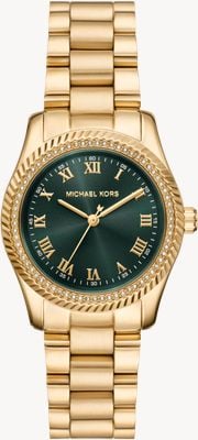 Michael Kors Mini Lexington Quartz (33mm) Green Sunray Dial / Gold PVD Stainless Steel Bracelet MK7622