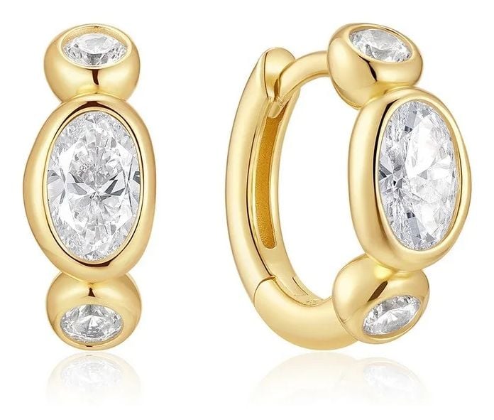 Ania Haie E076-13G Gold Bezel Organic Pebble & Round Huggie Jewellery