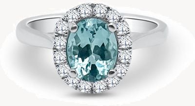 Bass Jewellery 18ct White Gold Oval Aquamarine 1.17ct 0.29ct Diamond Ring U6