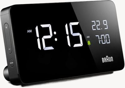 Braun BC20 Digital LCD Rectangular Alarm Clock - Black - W14cm x H7.5cm x D4cm (UK Adaptor) BC20BUK