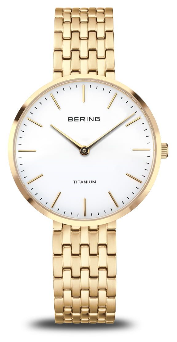 Bering 19334-334 Titanium (34mm) White Dial / Gold Titanium Watch