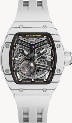 TSAR BOMBA Atomic Series Carbon Fibre Interchangeable Set (44.5mm) Black Skeleton Dial / White + Black Set TB8218(1+2) CF 06WH/BK