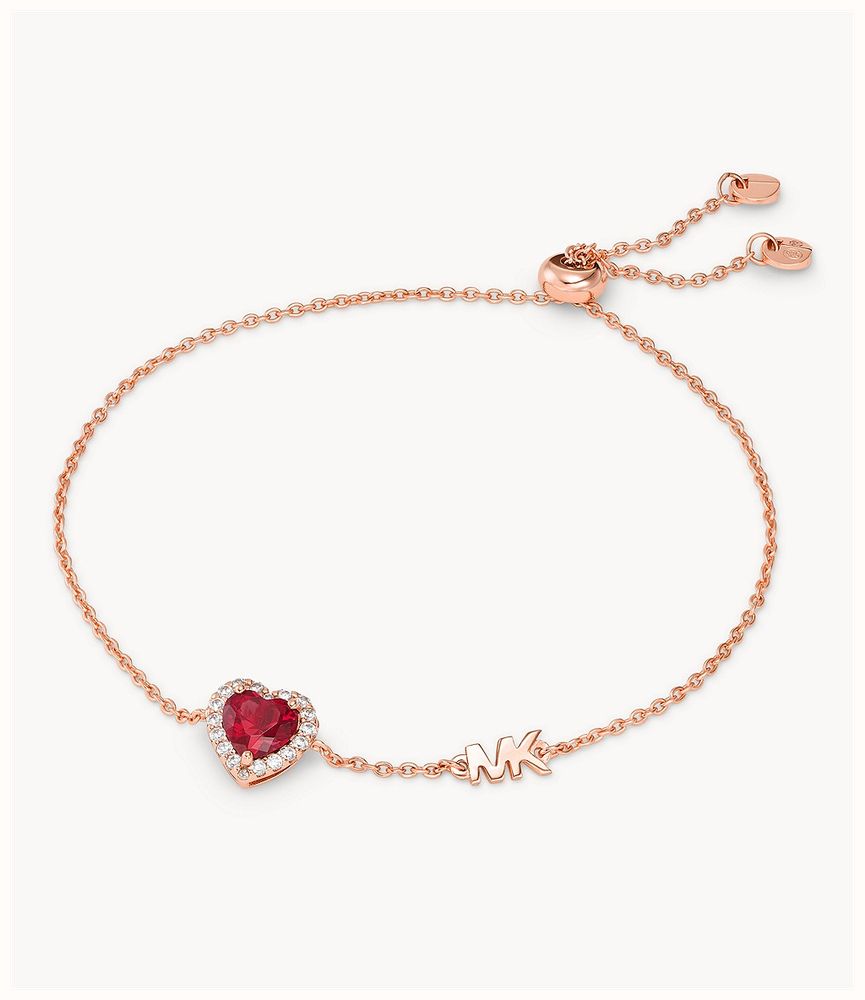 Michael Kors 14K Rose Gold Plated Sterling Silver Heart Cut Slider Bracelet MKC1518BG791 First Class Watches