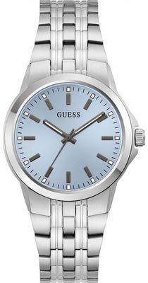 Guess Guess Mens Archie Blue Sunray Dial Silver-Tone Stainless Steel Bracelet GW1121G1
