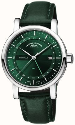 Mühle Glashütte Teutonia II GMT Automatic (41mm) Forest Green Sunray Cut Dial / Green Leather Strap M1-33-96-200-LB-II