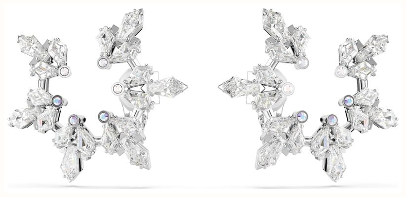 Swarovski Idyllia Snowflake Mixed Cut White Crystals Rhodium Plated Clip Earrings 5692641