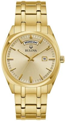 Bulova Surveyor Day-Date Quartz (39mm) Gold Dial / Gold PVD Stainless Steel Bracelet 97C115