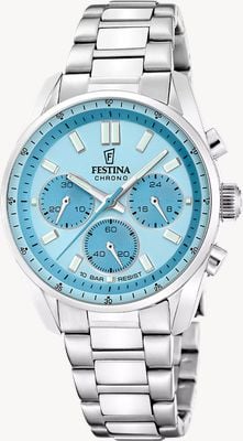 Festina Boyfriend Quartz Chronograph (37.5mm) Sky Blue Dial / Stainless Steel Bracelet F20753/2
