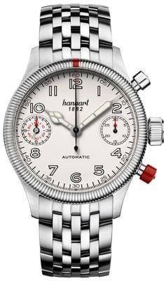 Hanhart PIONEER TwinDicator Automatic Chronograph (45mm) Antique White Dial / Stainless Steel Bracelet 731.200-6428