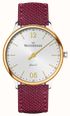MeisterSinger Yaara Q (36mm) Silver Patterned Dial / Wine Red Textile Strap Watch YAQ901GD