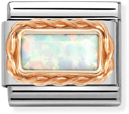 Nomination Classic White Opal Baguette Stone 9ct Rose Gold Rich Setting Charm 430512/07