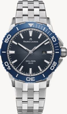 Maurice Lacroix Pontos S Solar Date (42mm) Blue Smoked Translucid Dial / Stainless Steel Bracelet Watch PT1008-SSL42-430-1