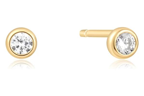 Ania Haie E059-03G Gold Solitaire Cubic Zirconia Studs Jewellery