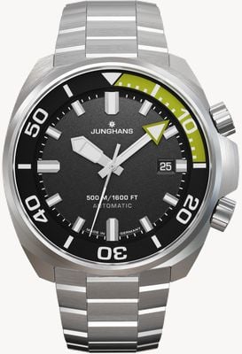 Junghans Aquaris Diver Automatic (46.9mm) Matte Grey Dial / Stainless Steel Bracelet + Black Rubber Strap 27/4267.44