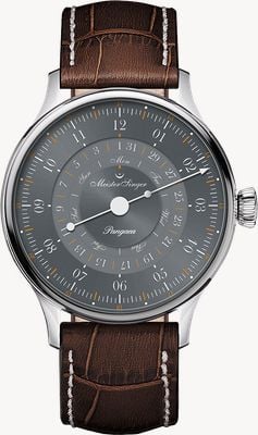 MeisterSinger Pangaea Day Date 365 (40mm) Grey Sunburst Dial / Dark Brown Leather Strap PDD365927_SG02W