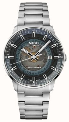 Mido Commander Gradient Automatic (40mm) Transparent Smoky Blue Dial / Stainless Steel Bracelet Watch M0214071141101