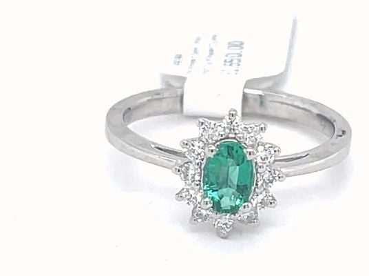 James Moore Clarity Plat Emerald Dia Flower Cluster Ring 0.26ct Em 0.22ct Dia CR3000158E