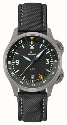 Laco Frankfurt GMT Schwarz Automatic (40mm) Black Dial / Black Fibertech & Striped Nylon Straps 862187
